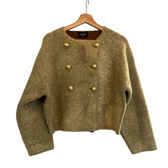 NWT J.Crew Gold Sparkle Sweater Jacket - Picture 2 of 11